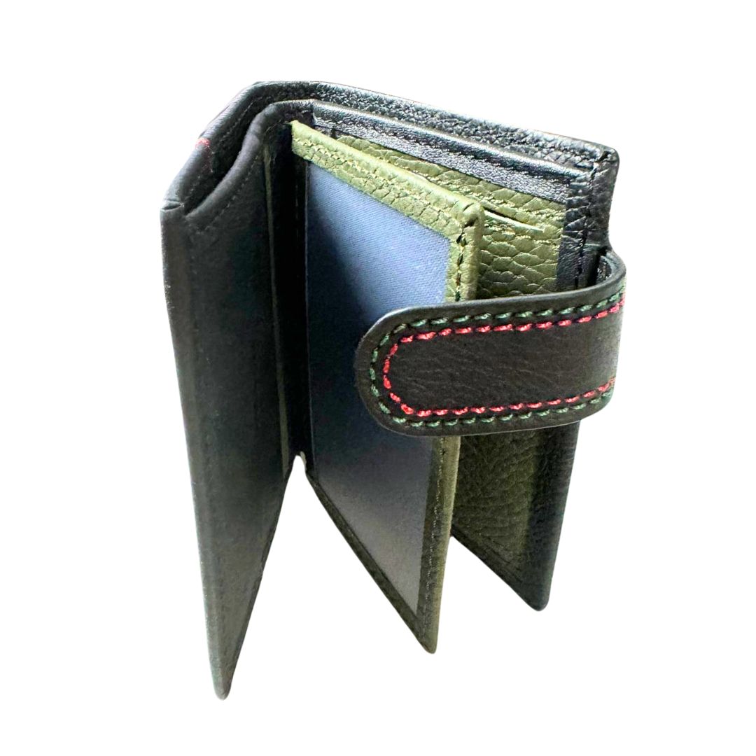 Cartera España Negra pespunte verde y rojo