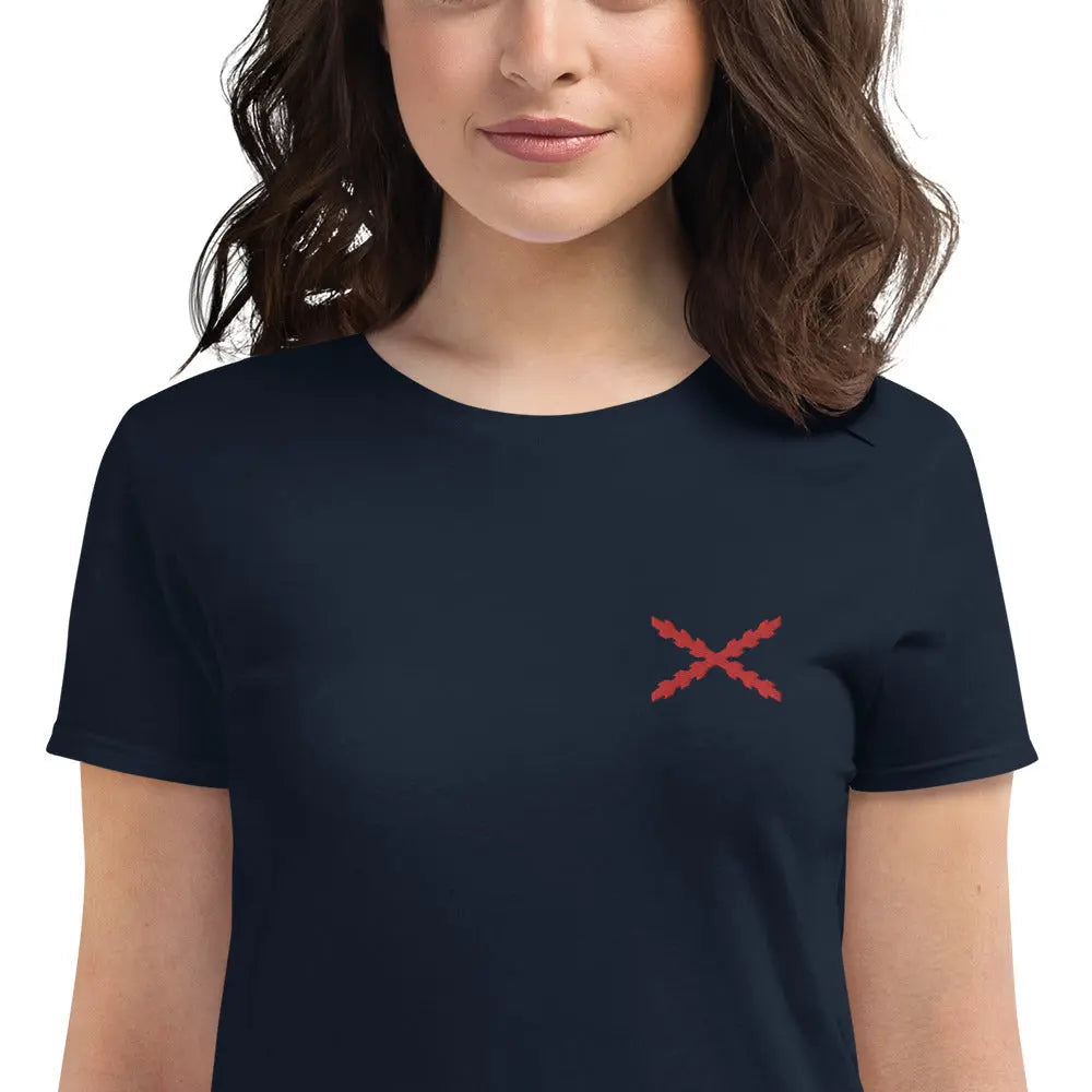 Comprar Camiseta Cruz de Borgoña bordada Mujer Manga corta Bandera España La Flamenca de Borgoña Patricia Muñoz VOX