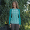 Comprar Camiseta UPF50 Caballitos de mar turquesa para mujer Bandera España La Flamenca de Borgoña Patricia Muñoz VOX