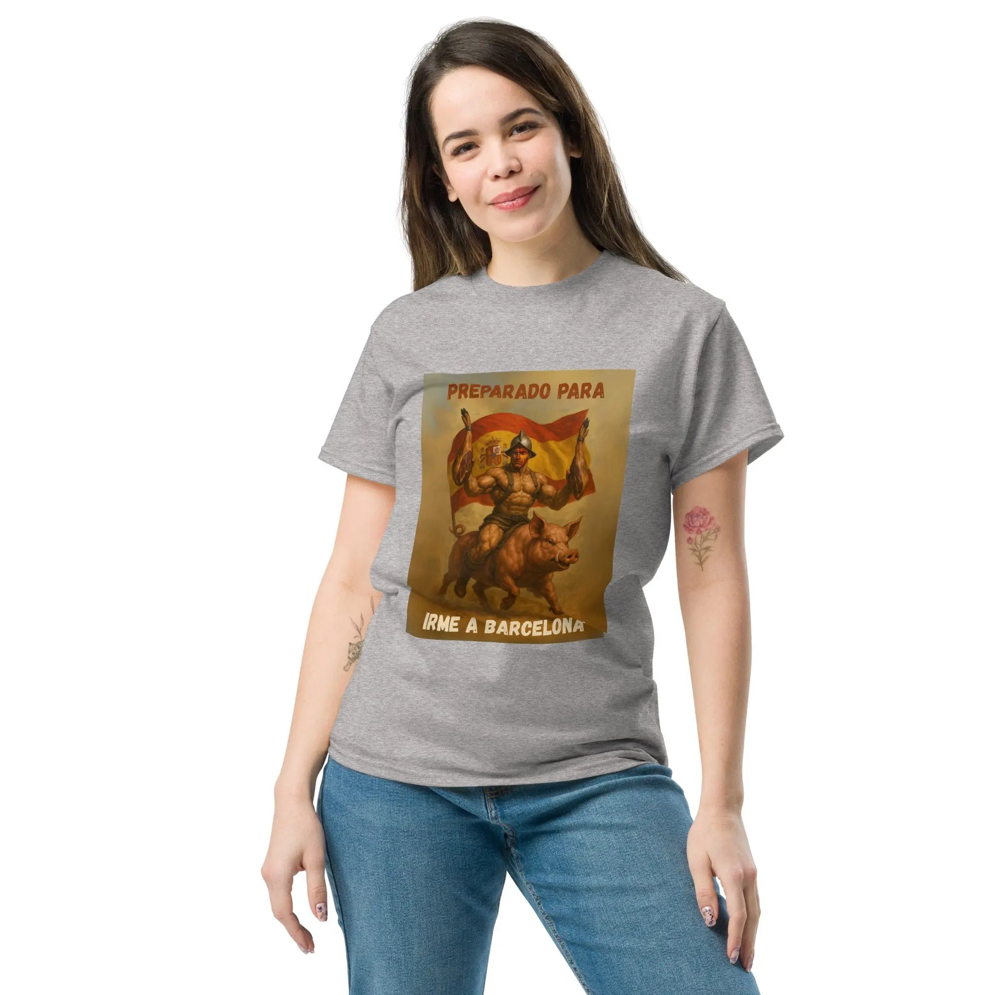 Comprar Camiseta "Preparado para irme a Barcelona" Bandera España La Flamenca de Borgoña Patricia Muñoz VOX