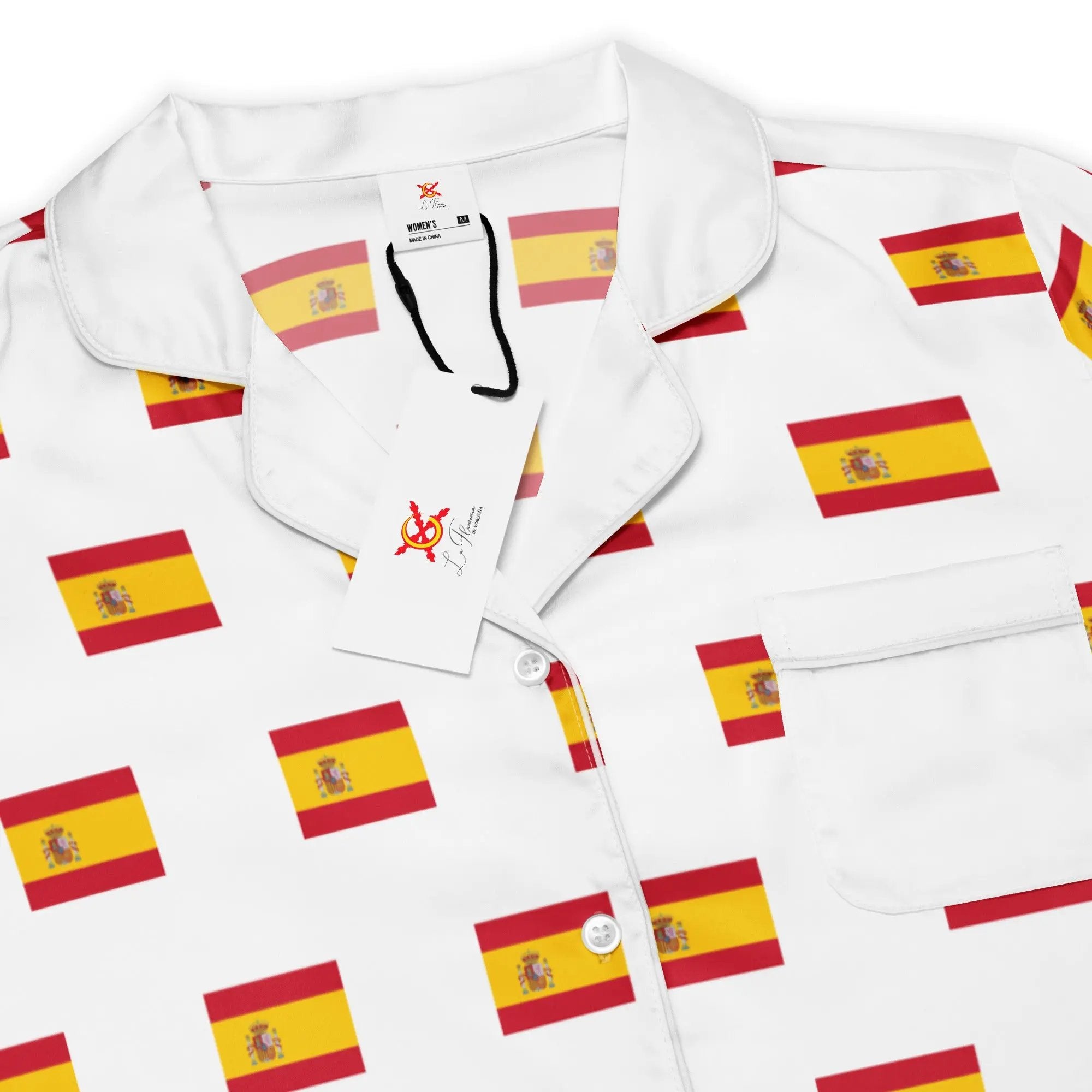 Comprar Camiseta de pijama de manga corta Blanco Bandera España con ribete La Flamenca de Borgoña Bandera España