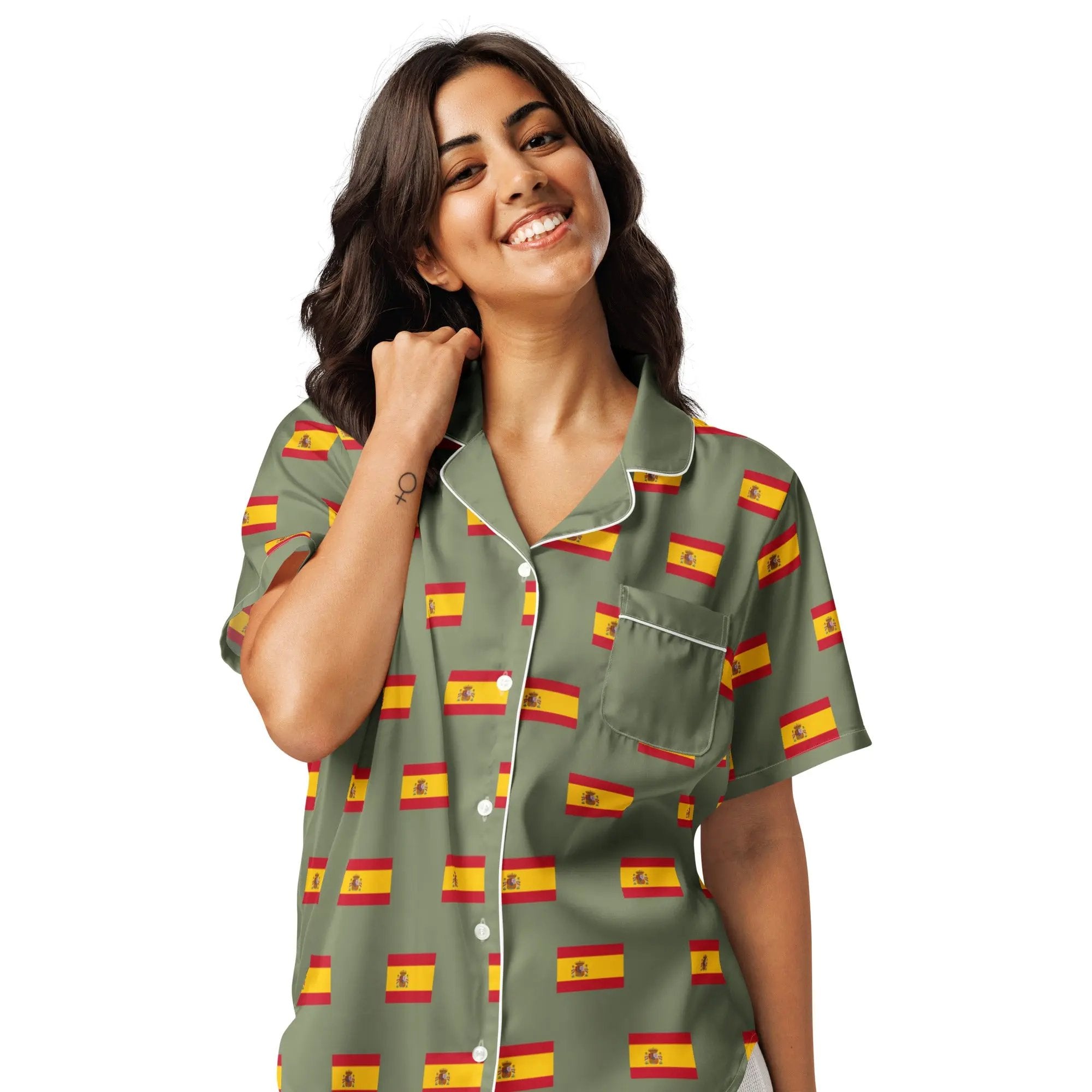 Comprar Camiseta de pijama de manga corta Verde Bandera España con ribete La Flamenca de Borgoña Bandera España