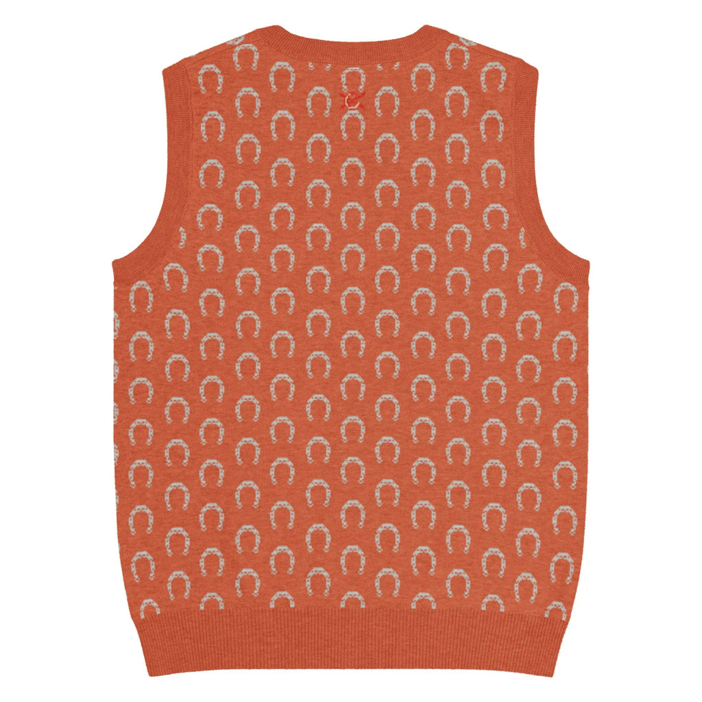 Comprar Chaleco de punto con cuello pico Naranja Bandera España La Flamenca de Borgoña Patricia Muñoz VOX