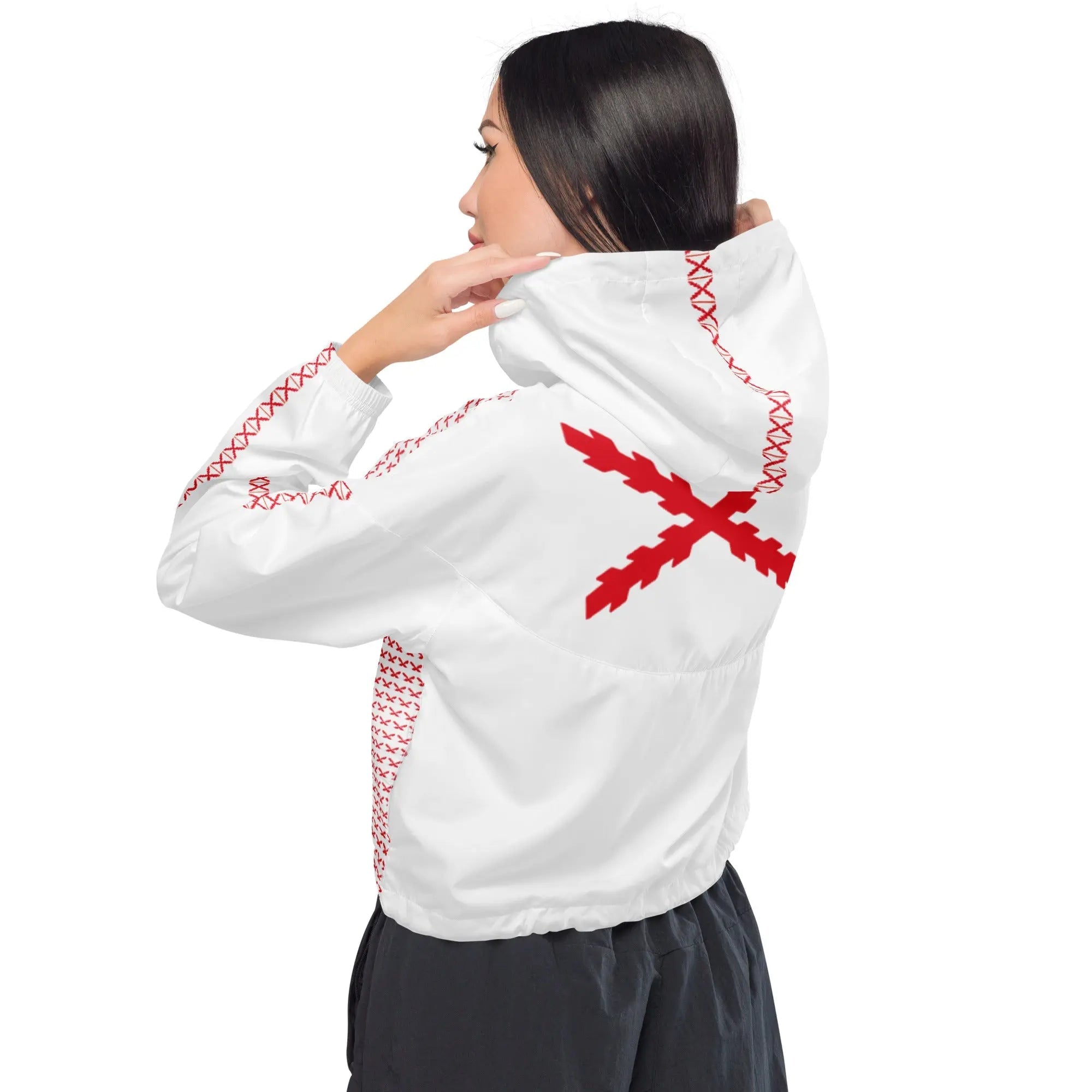 Comprar Cortavientos Cruz de Borgoña crop para mujer Bandera España La Flamenca de Borgoña Patricia Muñoz VOX