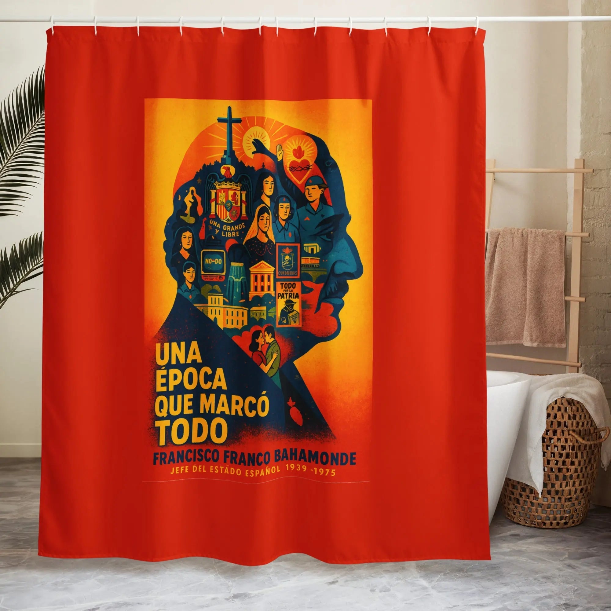 Comprar Cortina de ducha Francisco Franco Bandera España La Flamenca de Borgoña Patricia Muñoz VOX