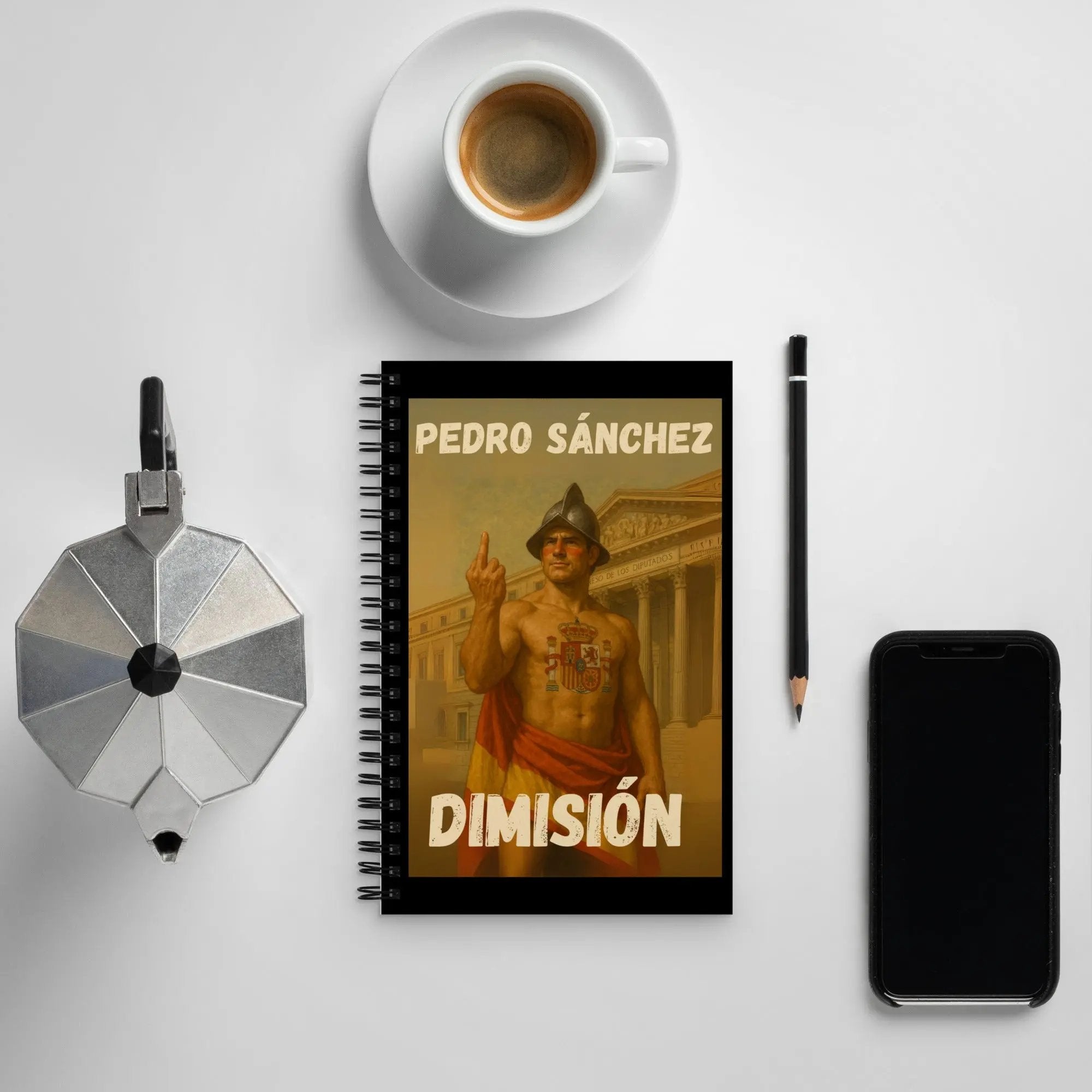 Comprar Libreta de notas con espiral "Pedro Sánchez dimisión" La Flamenca de Borgoña Bandera España