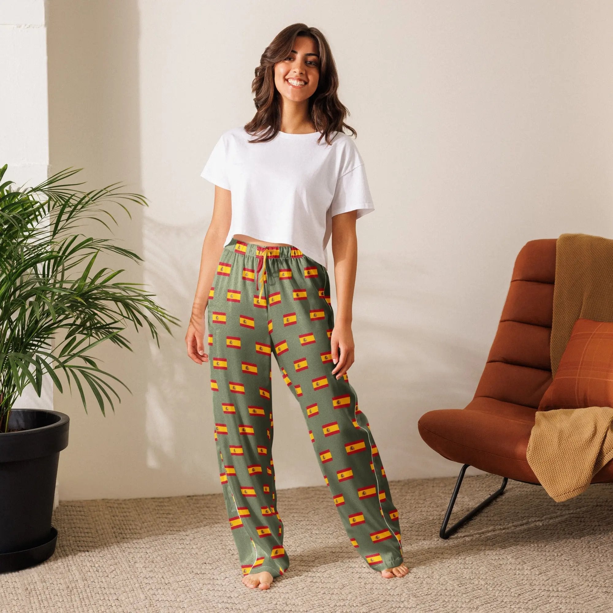 Comprar Pantalón de pijama Verde Bandera España con ribete La Flamenca de Borgoña Bandera España