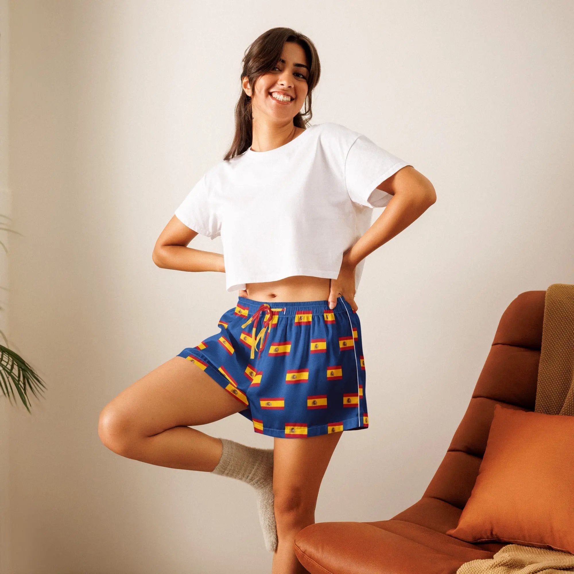 Comprar Pantalones cortos de pijama Azul Bandera España con ribete La Flamenca de Borgoña Bandera España