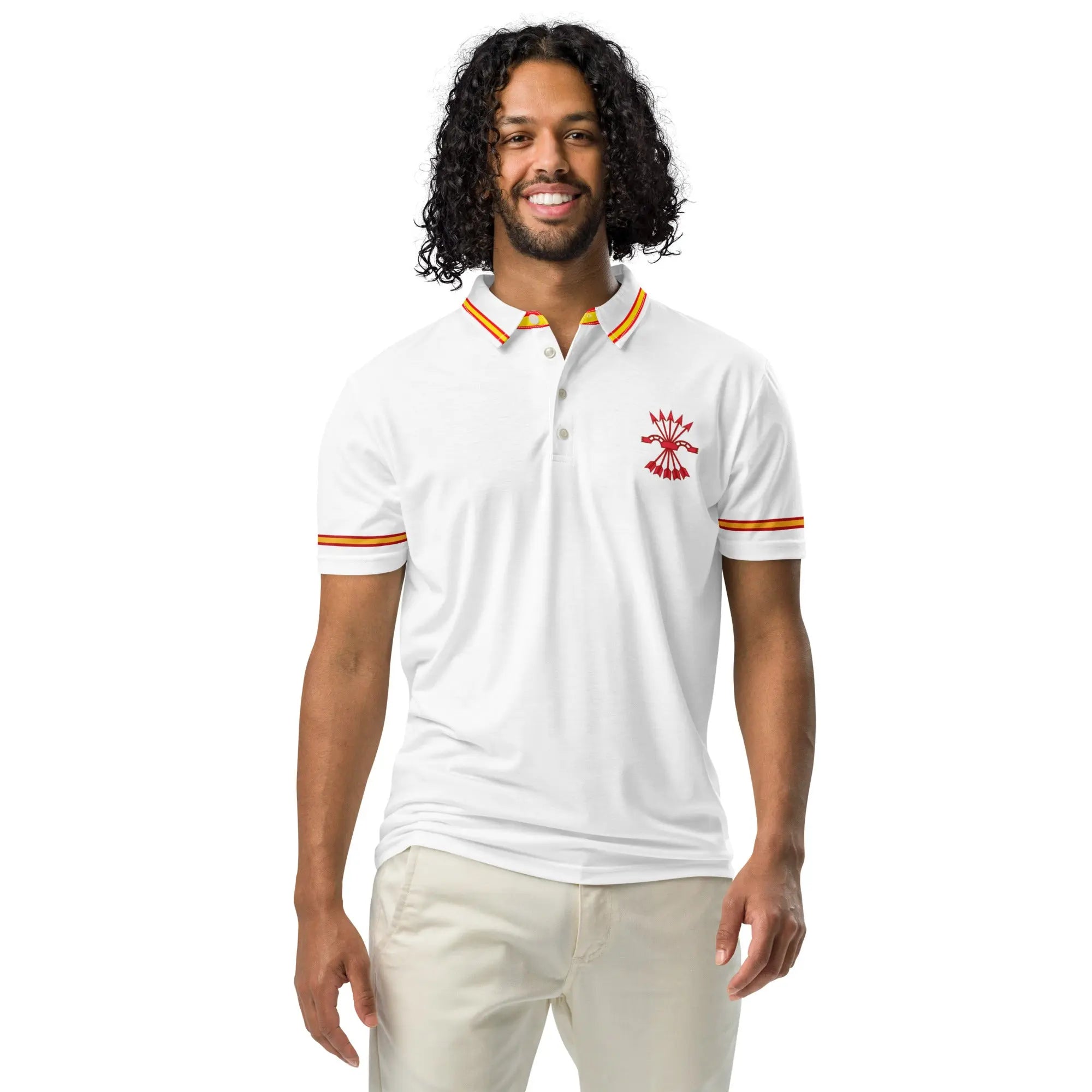Comprar Polo ajustado para hombre Falange Española La Flamenca de Borgoña, Bandera de España, Cruz de Borgoña, Patricia Muñoz, VOX