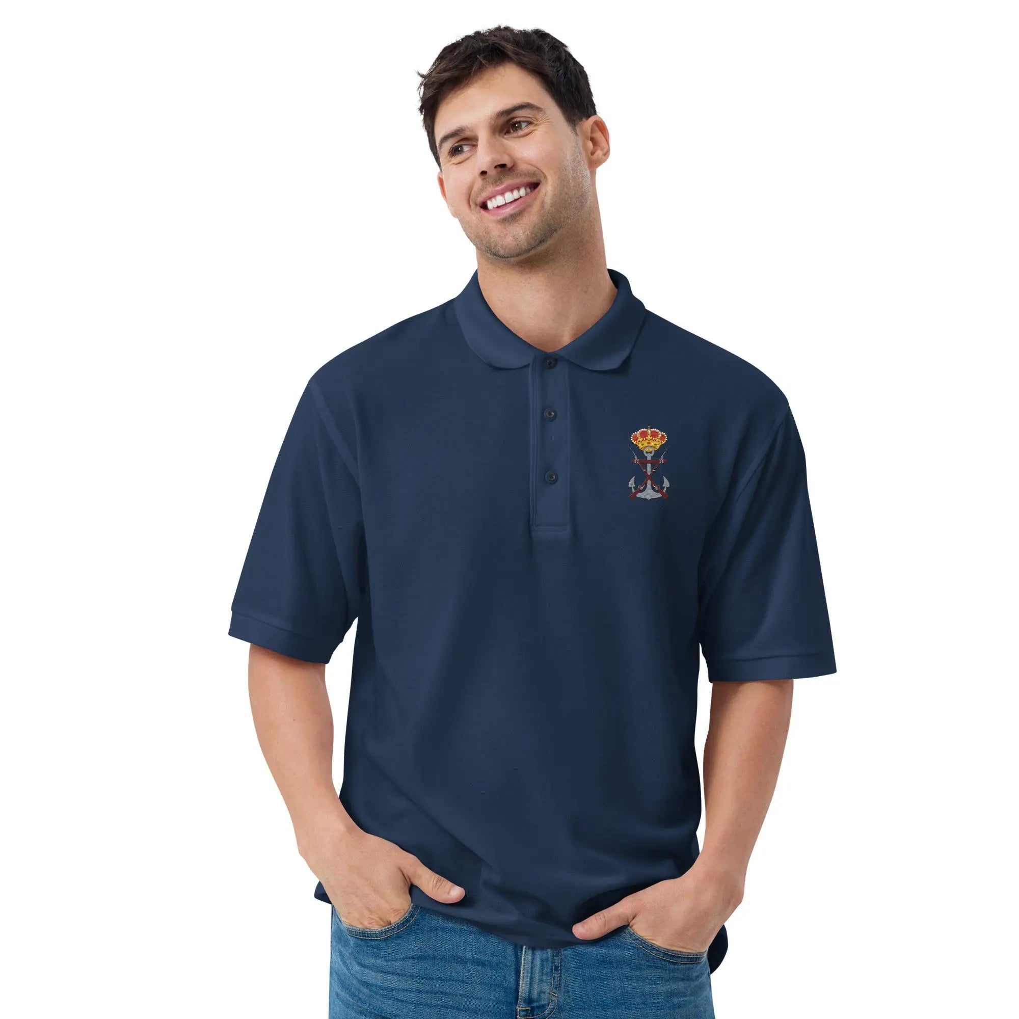 Comprar Polo para hombre premium Infantería de Marina La Flamenca de Borgoña, Bandera de España, Cruz de Borgoña, Patricia Muñoz, VOX
