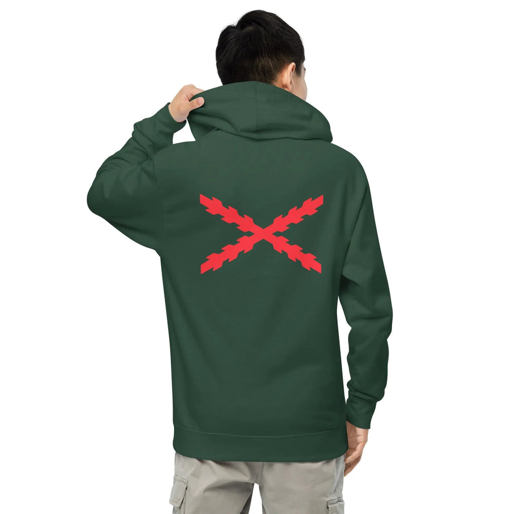 Comprar Sudadera Cruz de San Andrés capucha unisex Bandera España La Flamenca de Borgoña Patricia Muñoz VOX