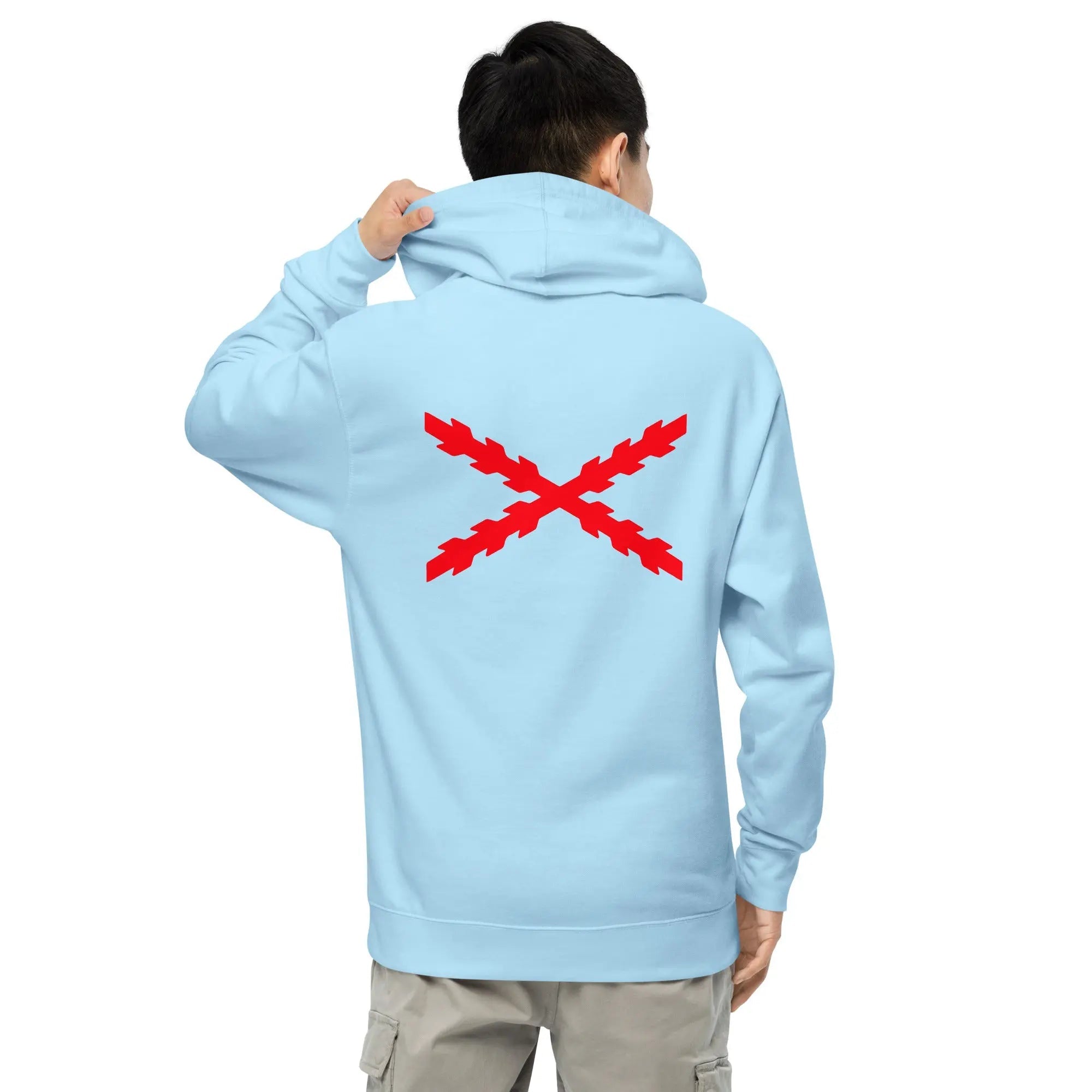 Comprar Sudadera Cruz de San Andrés capucha unisex Bandera España La Flamenca de Borgoña Patricia Muñoz VOX