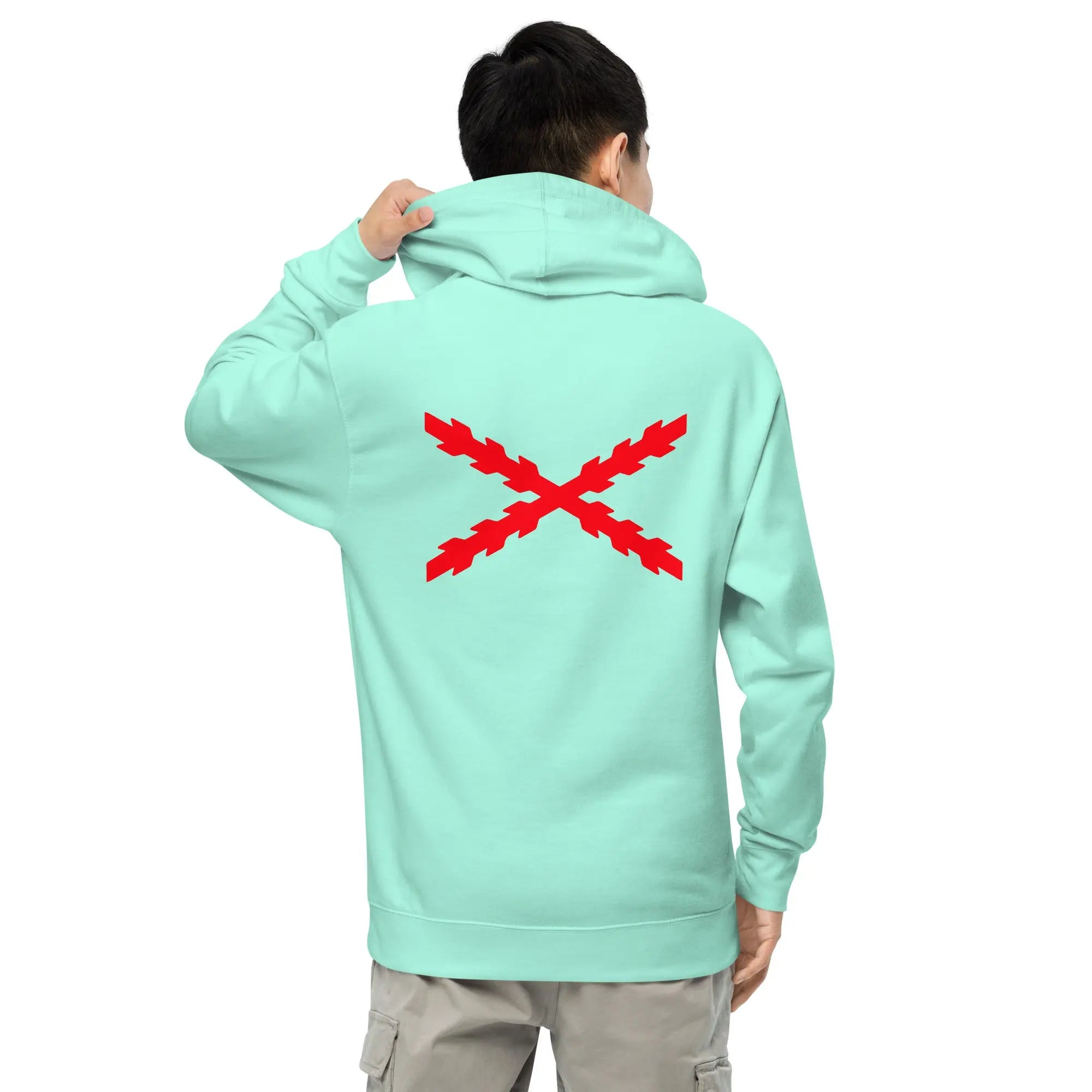 Comprar Sudadera Cruz de San Andrés capucha unisex Bandera España La Flamenca de Borgoña Patricia Muñoz VOX