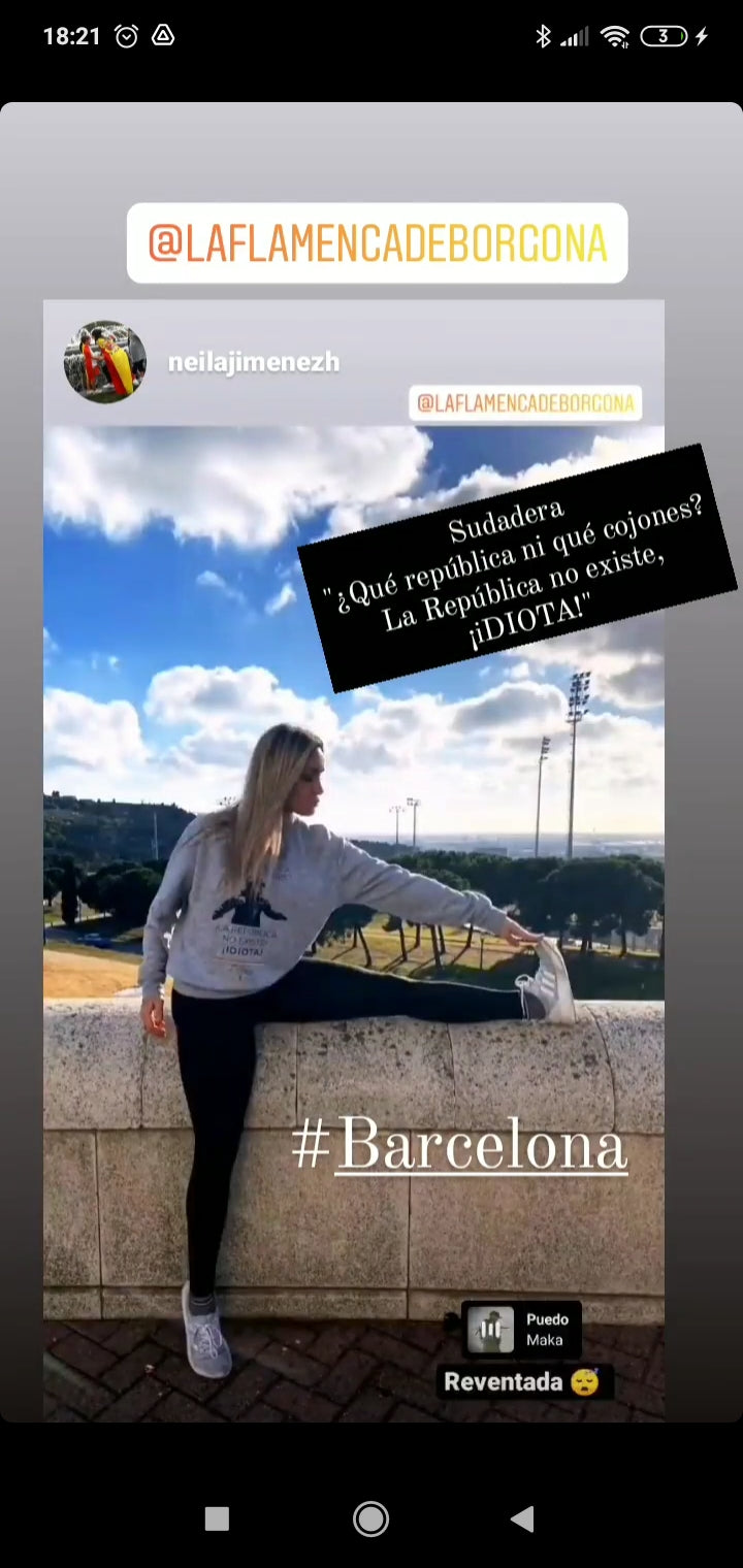 Comprar Sudadera Mosso "La república no existe, idiota" Bandera España La Flamenca de Borgoña Patricia Muñoz VOX