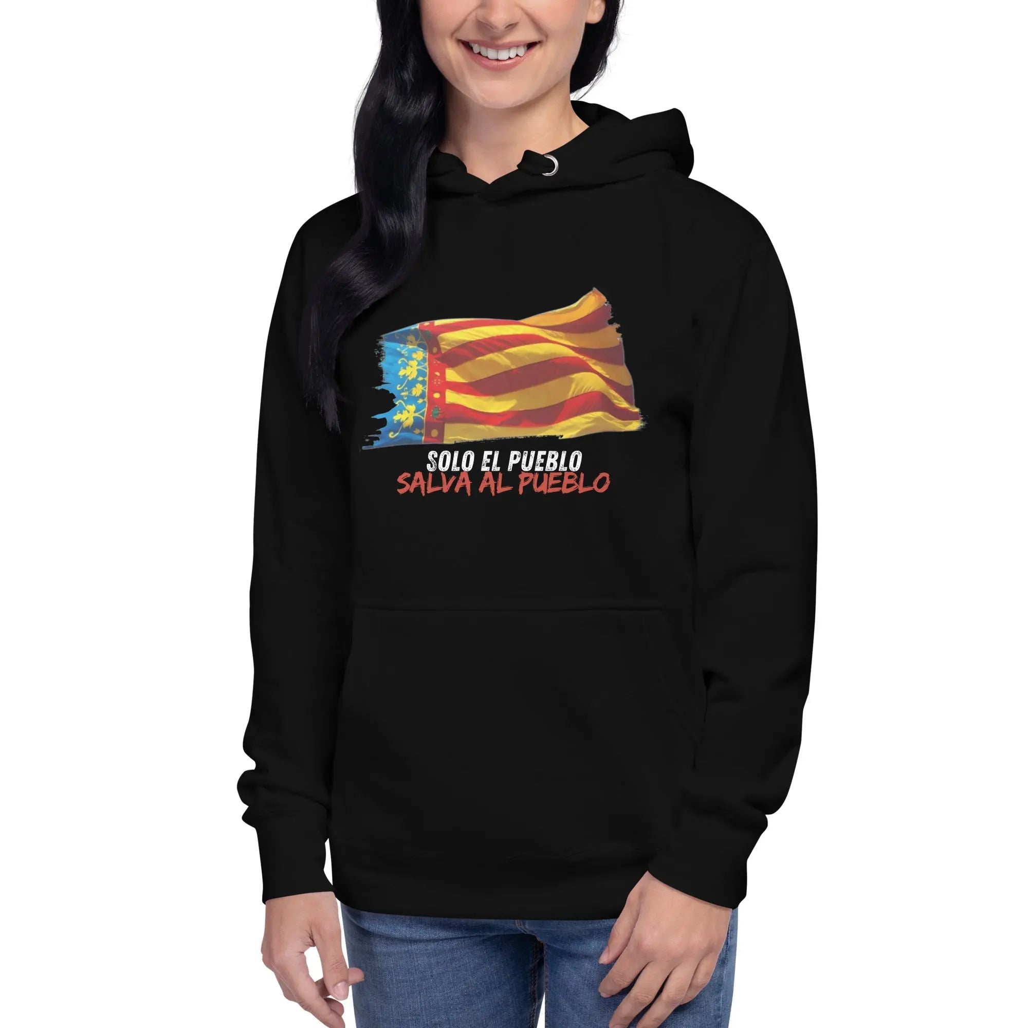 Comprar Sudadera Valencia Solo el Pueblo salva al Pueblo - con capucha unisex Bandera España La Flamenca de Borgoña Patricia Muñoz VOX