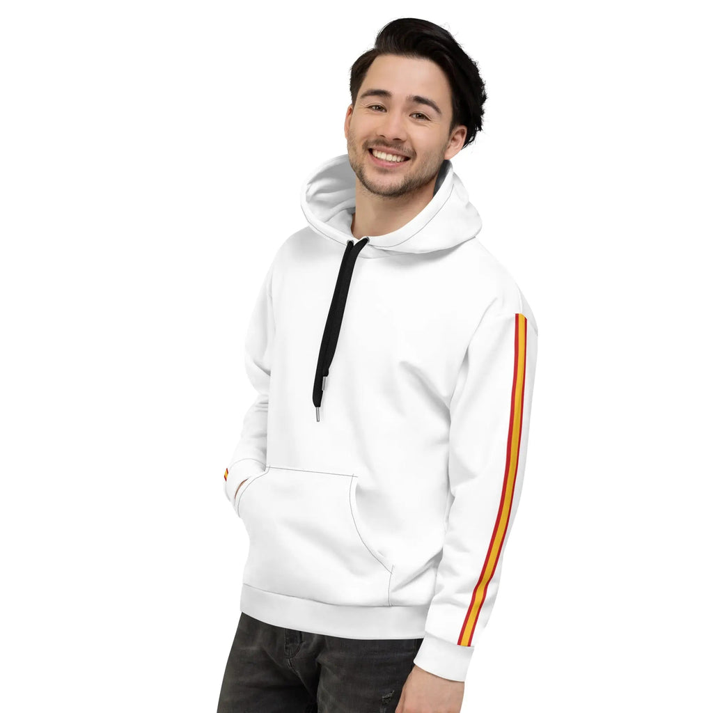 Comprar Sudadera Bandera de España unisex blanca Bandera España La Flamenca de Borgoña Patricia Muñoz VOX