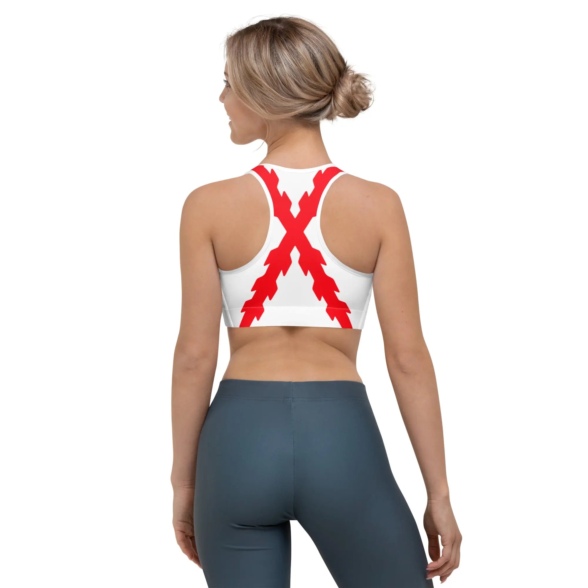 Comprar Sujetador deportivo Cruz de Borgoña blanco Bandera España La Flamenca de Borgoña Patricia Muñoz VOX