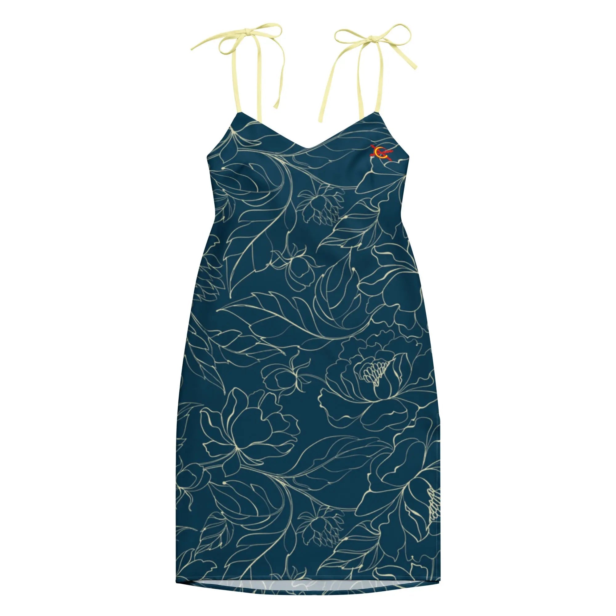 Comprar Vestido midi con tirantes ajustables Flores azules La Flamenca de Borgoña Bandera España
