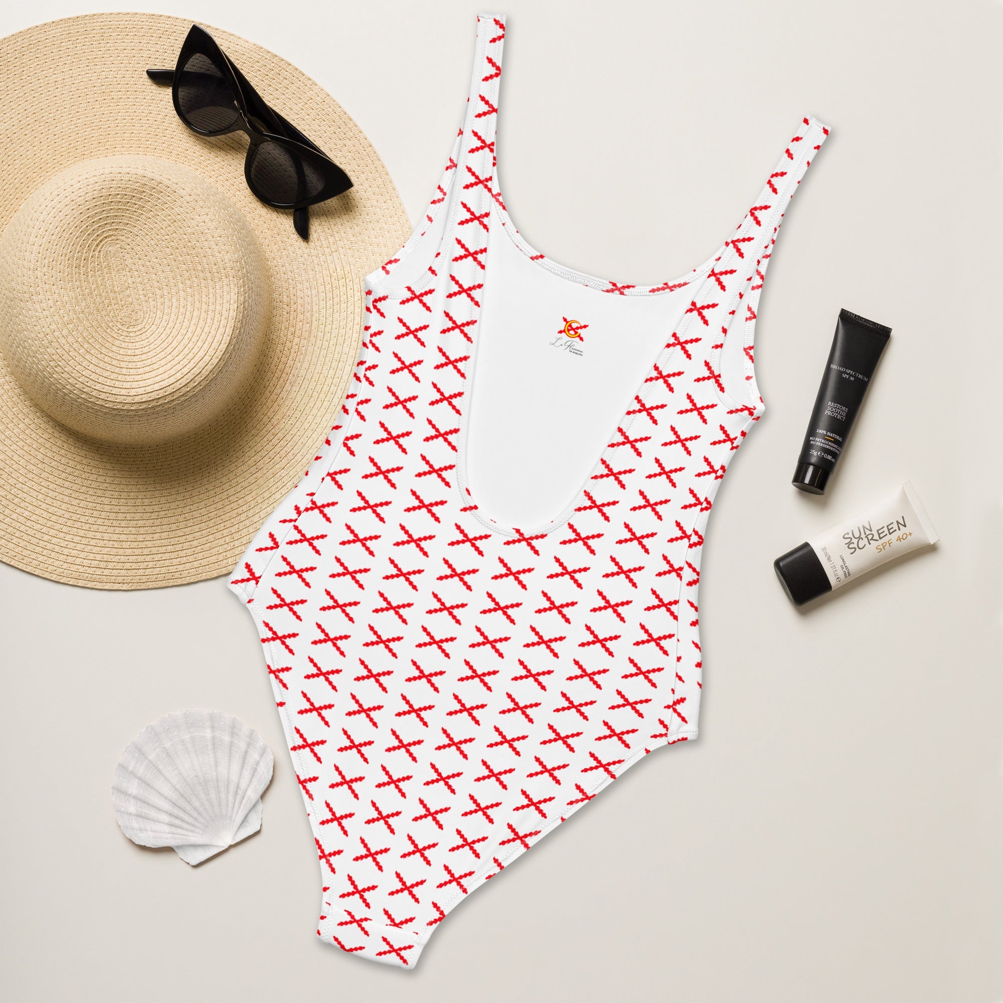 Bañador Mujer estampado Cruz Borgoña - LaFlamencadeBorgoña