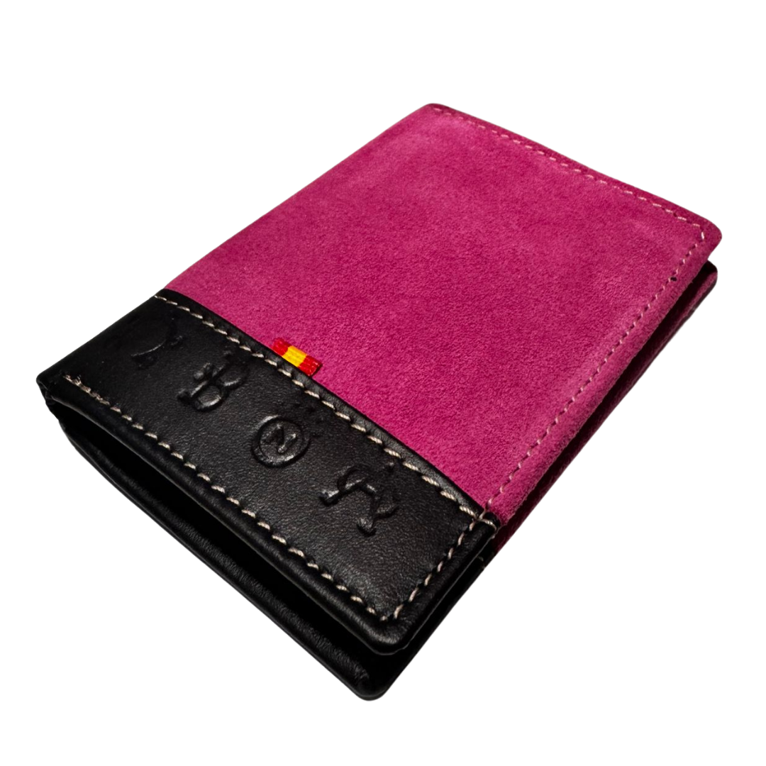 Cartera billetera piel Ubrique con rosa capote