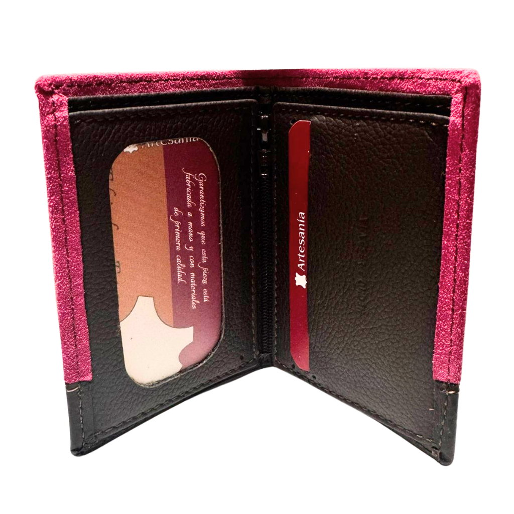 Cartera billetera piel Ubrique con rosa capote