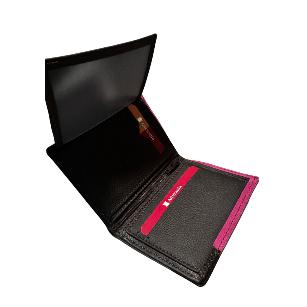 Cartera billetera piel Ubrique con rosa capote