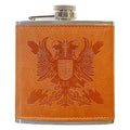 Petaca Águila Bicéfala de Acero Inoxidable 304 Forrada en Piel (Marron) 6oz 177ml
