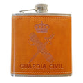 Petaca Guardia Civil de Acero Inoxidable 304 Forrada en Piel (Marron) 6oz 177ml