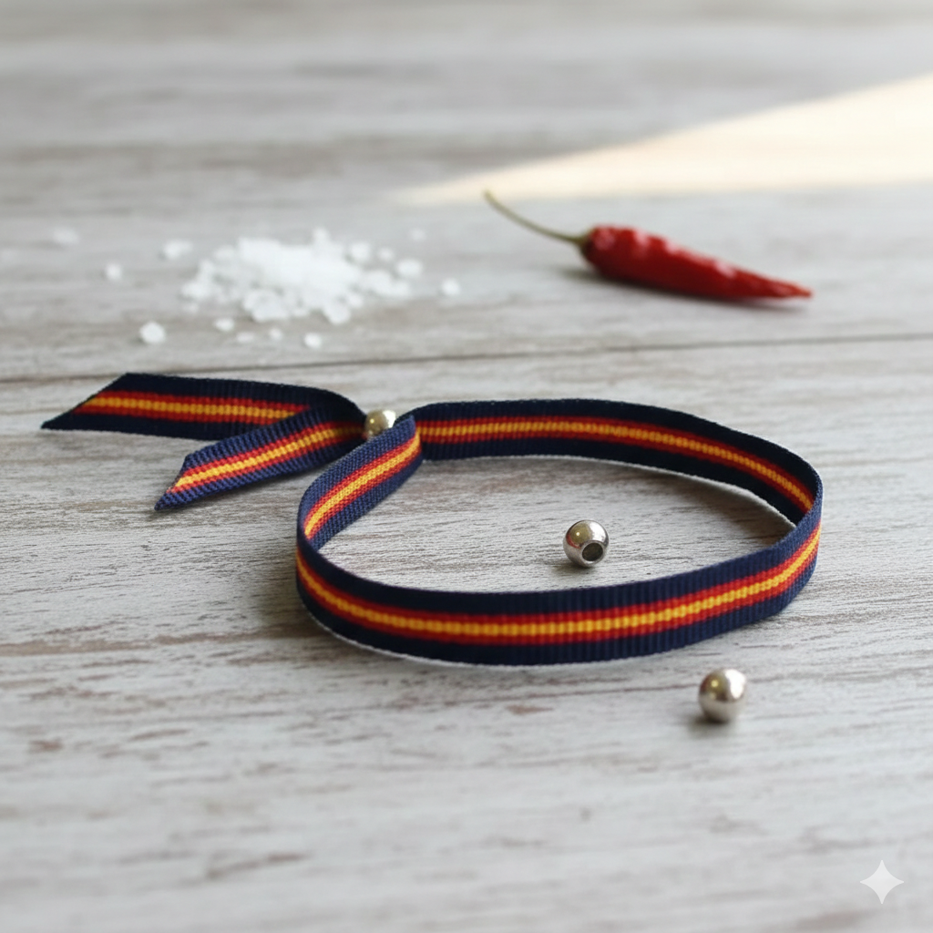 Pulsera tela bandera España azul con bola